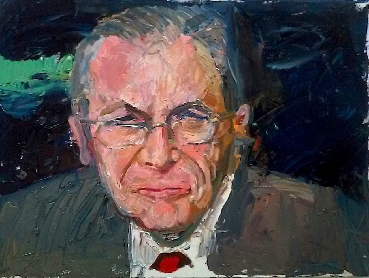 Unknown Unknowns, 18x24 oil on canvas, Sandra Koponen © 2015DEPARTMENT OF DEFENSEDonald Rumsfeld, Secretary of Defense Jan. 20, 2001 - Dec. 18, 2006As head of the Defense Department, Rumsfeld was directly or indirectly responsible for the gross abuses committed at Abu Ghraib, Guantanamo Bay, Bagram, and other military detention centers. Along with Vice President Cheney and others, he opposed recognizing the rights of detainees under the Geneva Conventions, and he instructed the Joint Chiefs of Staff that those rights did not apply. He was also a member of the National Security Council Principals Committee, which approved the CIA&rsquo;s use of harsh interrogation techniques.On Dec. 2, 2002, Rumsfeld signed an action memo authorizing the military to use harsh interrogation techniques based on those used at a DOD program established to help U.S. forces withstand torture. He withdrew the authorization in January 2003 but then convened a working group on interrogation, and approved a new set of harsh techniques three months later. In August and September 2003, he sent Major General Miller, the commander at Guantanamo Bay, to Iraq to &ldquo;Gitmo-ize&rdquo; Abu Ghraib. Rumsfeld stood by the military&rsquo;s interrogation policies despite continuously mounting evidence of abuse at the hands of military interrogators.Rumsfeld also specifically approved the brutal interrogation plan for Mohammed al-Qahtani at Guantanamo Bay, who was harshly interrogated for 50-plus days, and a &ldquo;special interrogation plan&rdquo; for Mohamedou Slahi, another Guantanamo prisoner, who was subsequently subjected to a mock execution at sea, solitary confinement, beatings, sexual humiliation, and environmental manipulation.**Excerpted from the ACLU’s infographic, “The Architects of Torture” https://www.aclu.org/infographic/infographic-torture-architects
