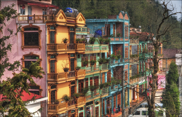 Colorful houses in Sa Pa in Lao Cai Province, Vietnam