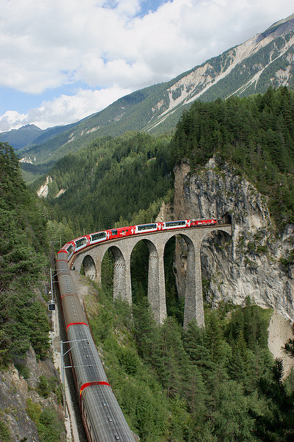 Glacier Express on Landwasser Viaduct, Switzerland